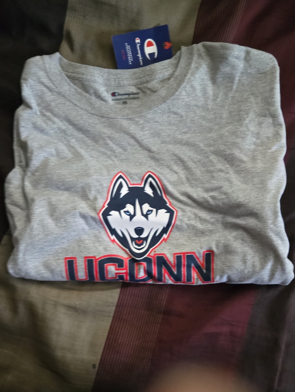 Champion Gray UConn Huskies Logo Tee